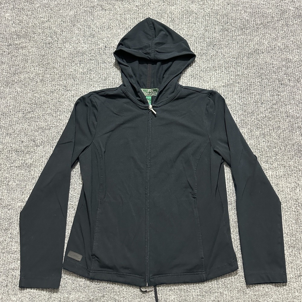 L-RL Lauren Ralph Lauren Active Jacket Womens Size‎ Small Black Full Zip Stretch